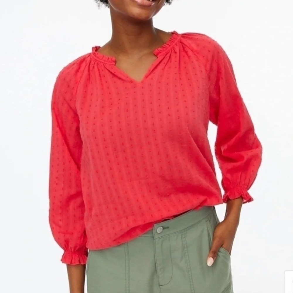 J. Crew Factory Women's Size Medium Novelty Artist Top Swiss Dot Ruffle Geranium